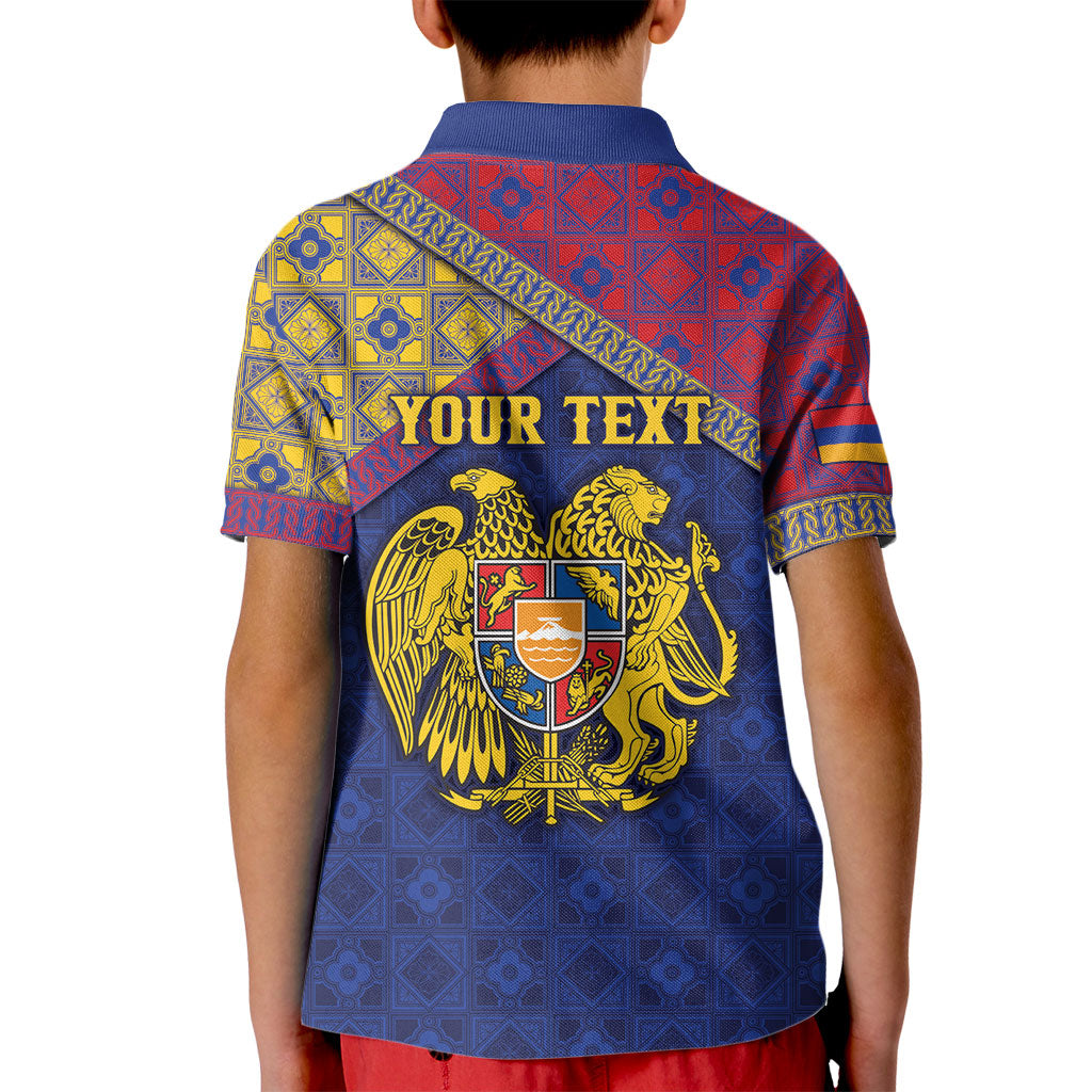 Personalized Armenia Kid Polo Shirt Golden Eagle And Lion Khachkar