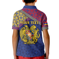 Personalized Armenia Kid Polo Shirt Golden Eagle And Lion Khachkar