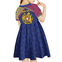 Personalized Armenia Kid Short Sleeve Dress Golden Eagle And Lion Khachkar