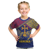 Personalized Armenia Kid T Shirt Golden Eagle And Lion Khachkar