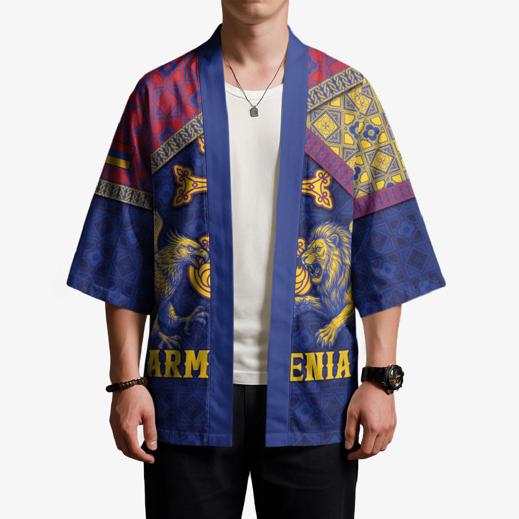 Personalized Armenia Kimono Golden Eagle And Lion Khachkar