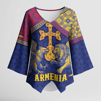 Personalized Armenia Kimono Sleeve Blouse Golden Eagle And Lion Khachkar