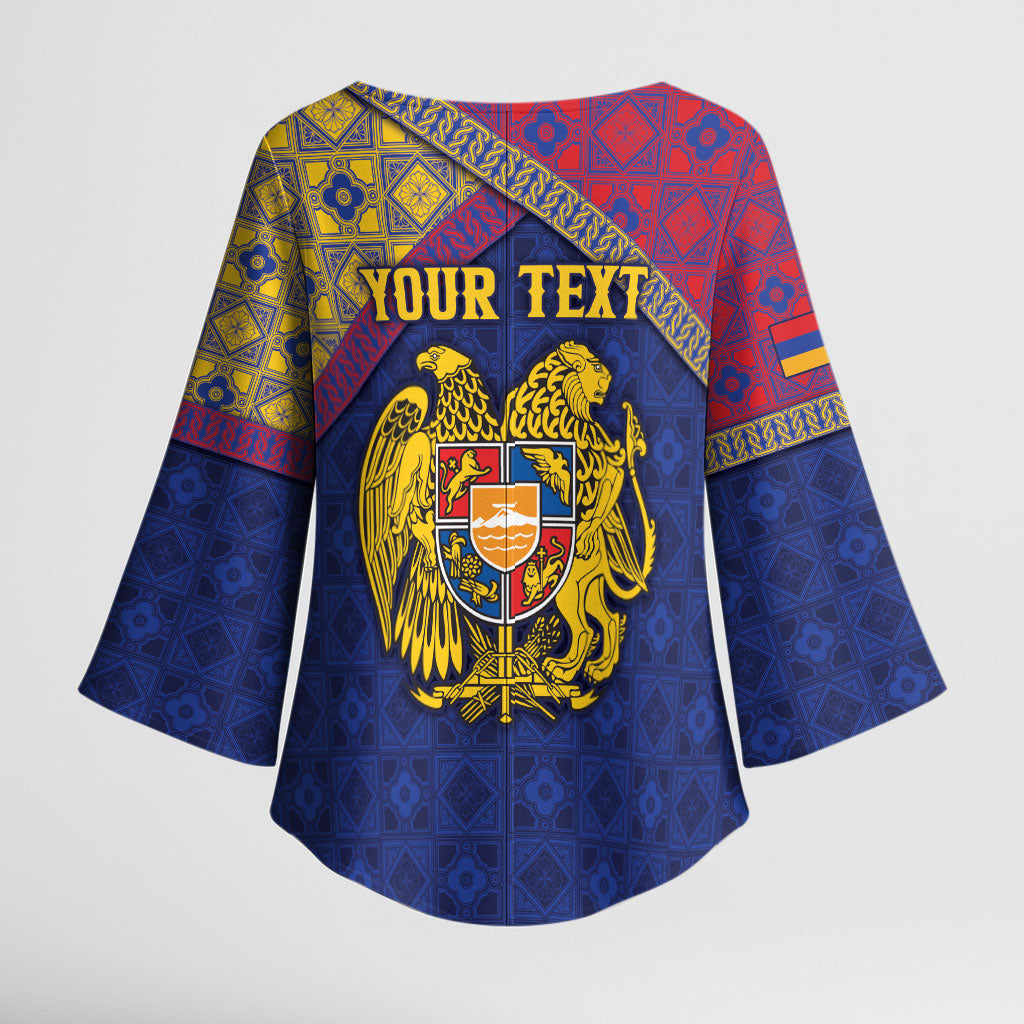 Personalized Armenia Kimono Sleeve Blouse Golden Eagle And Lion Khachkar