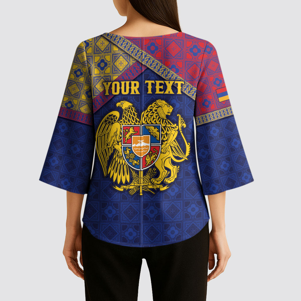 Personalized Armenia Kimono Sleeve Blouse Golden Eagle And Lion Khachkar