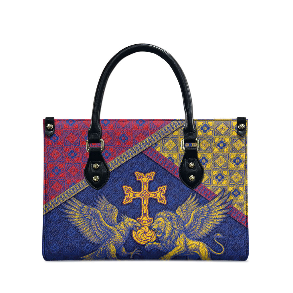 Armenia Leather Bag Golden Eagle And Lion Khachkar