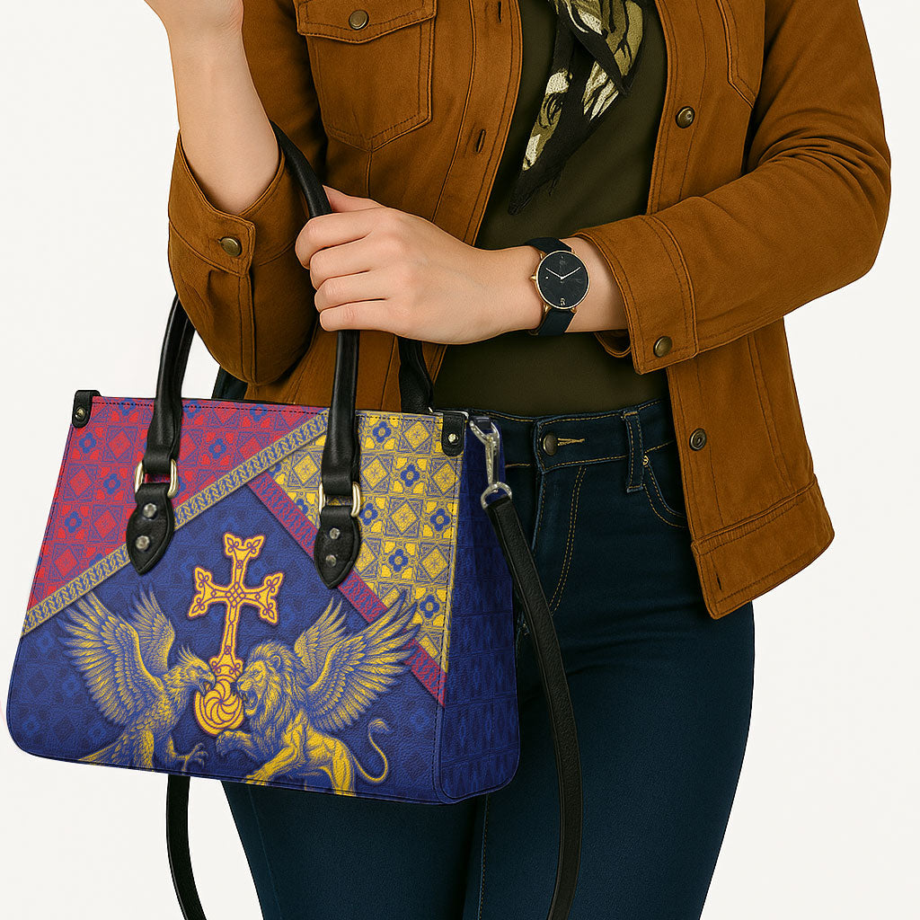 Armenia Leather Bag Golden Eagle And Lion Khachkar