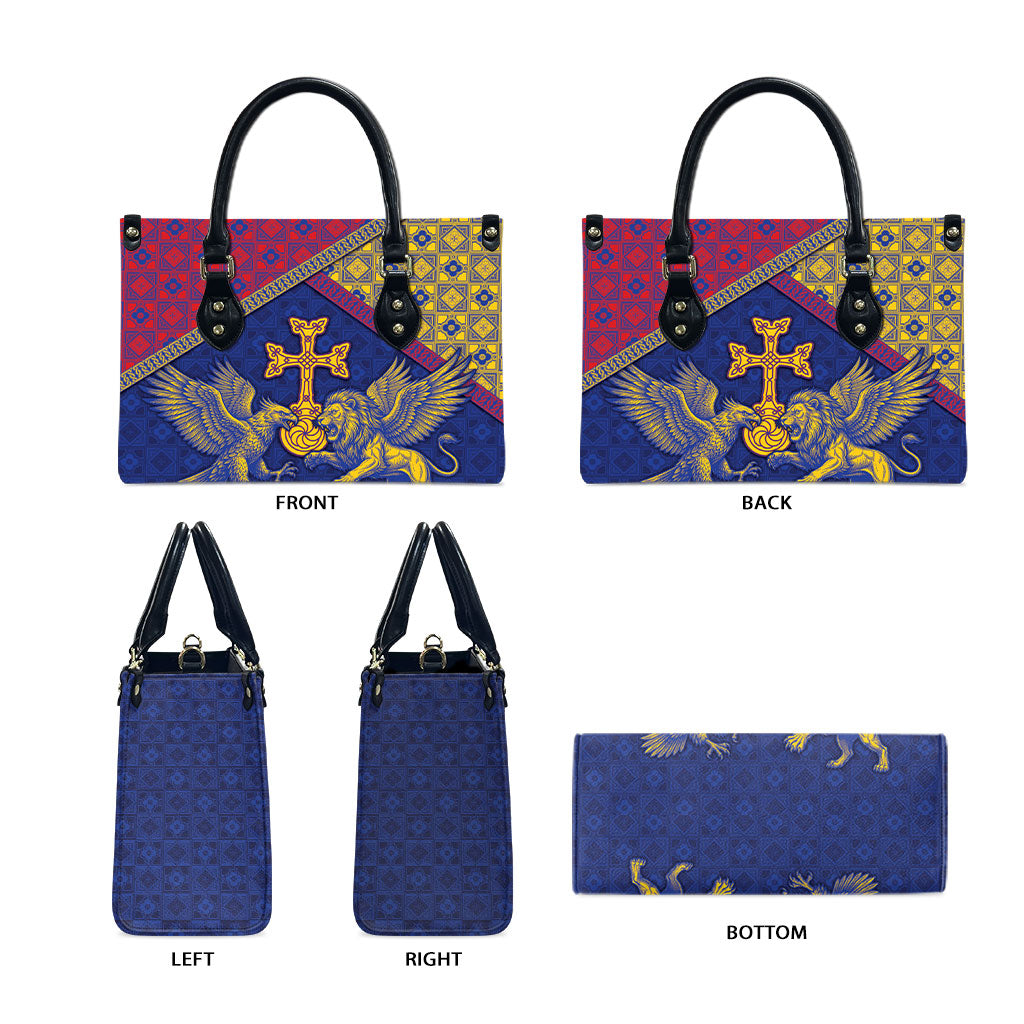 Armenia Leather Bag Golden Eagle And Lion Khachkar