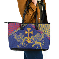 Armenia Leather Tote Bag Golden Eagle And Lion Khachkar