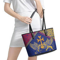Armenia Leather Tote Bag Golden Eagle And Lion Khachkar