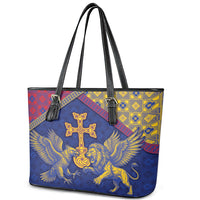 Armenia Leather Tote Bag Golden Eagle And Lion Khachkar