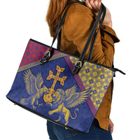 Armenia Leather Tote Bag Golden Eagle And Lion Khachkar