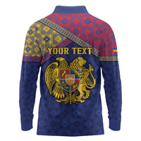 Personalized Armenia Long Sleeve Polo Shirt Golden Eagle And Lion Khachkar