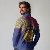 Personalized Armenia Long Sleeve Polo Shirt Golden Eagle And Lion Khachkar