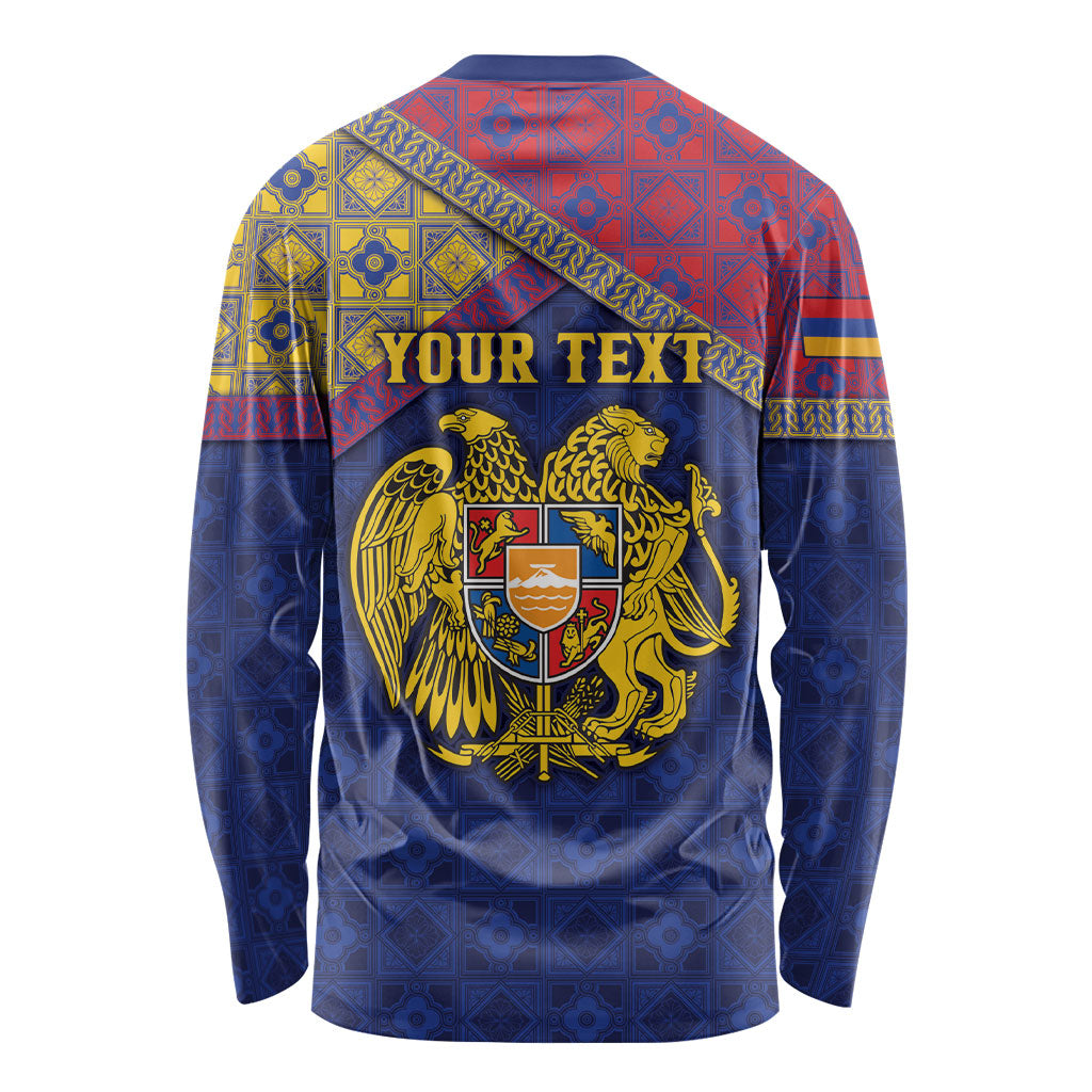 Personalized Armenia Long Sleeve Shirt Golden Eagle And Lion Khachkar