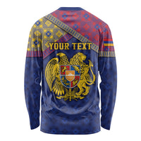 Personalized Armenia Long Sleeve Shirt Golden Eagle And Lion Khachkar