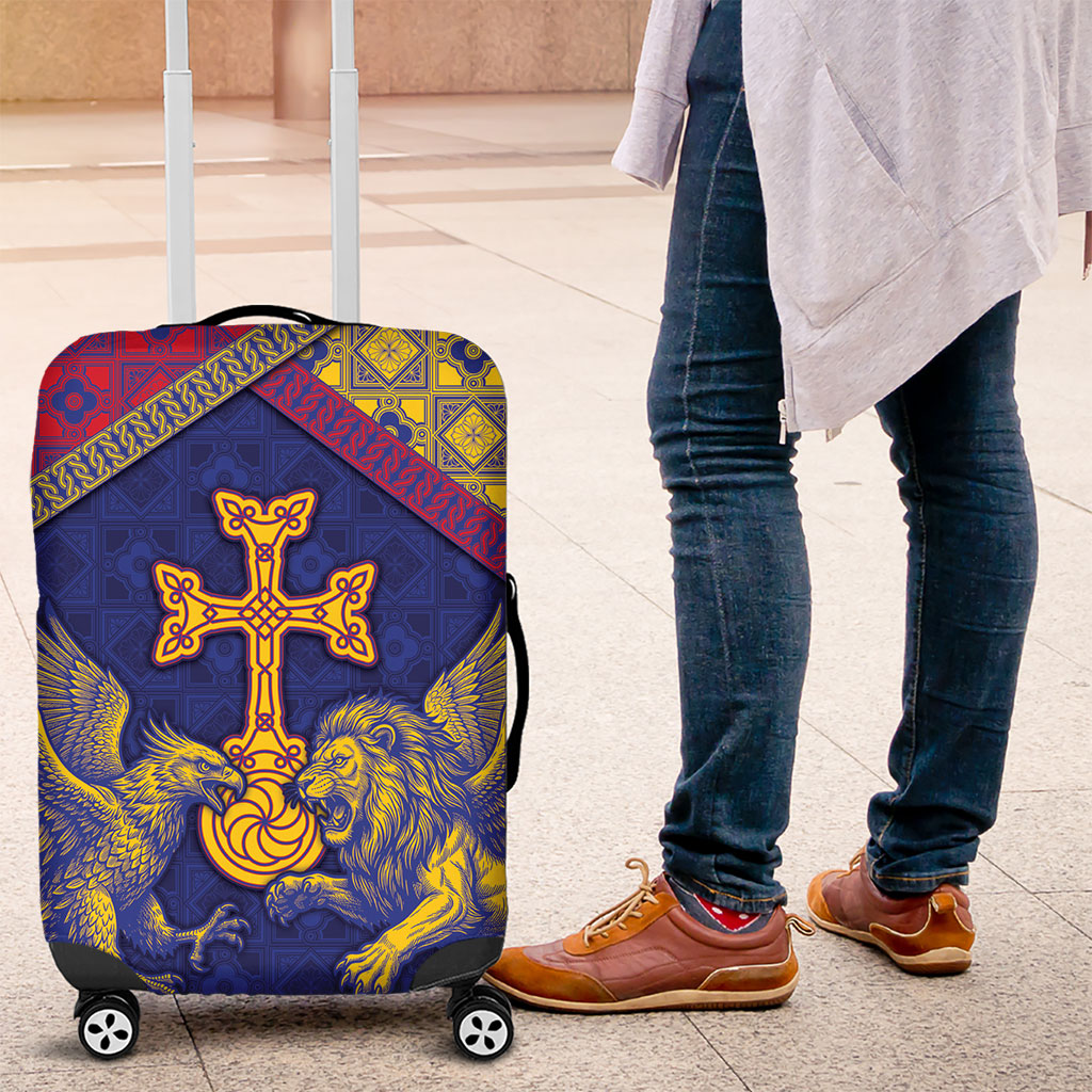 Armenia Luggage Cover Golden Eagle And Lion Khachkar