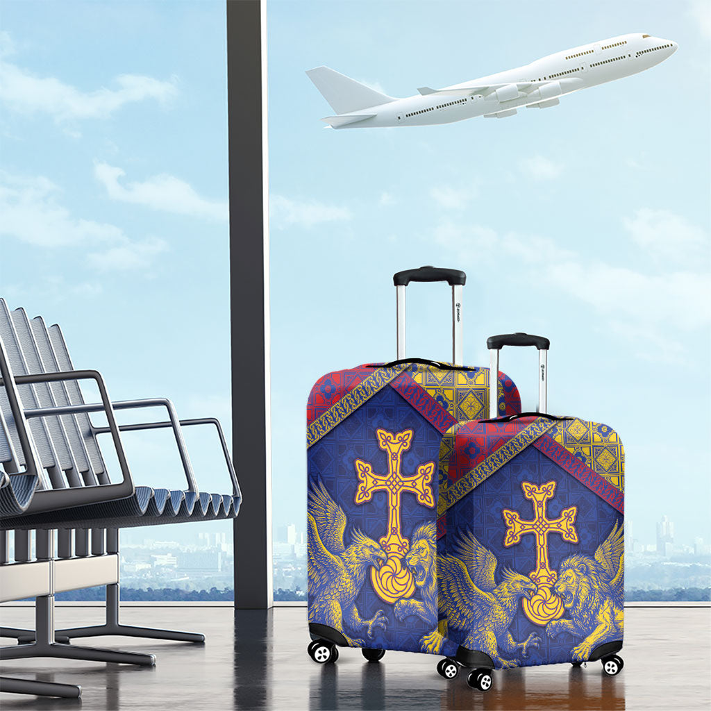 Armenia Luggage Cover Golden Eagle And Lion Khachkar