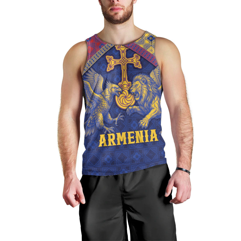 Personalized Armenia Men Tank Top Golden Eagle And Lion Khachkar
