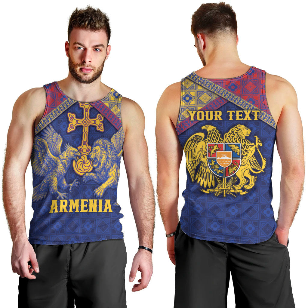 Personalized Armenia Men Tank Top Golden Eagle And Lion Khachkar