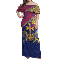 Armenia Off Shoulder Maxi Dress Golden Eagle And Lion Khachkar
