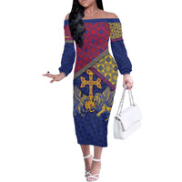 Armenia Off The Shoulder Long Sleeve Dress Golden Eagle And Lion Khachkar