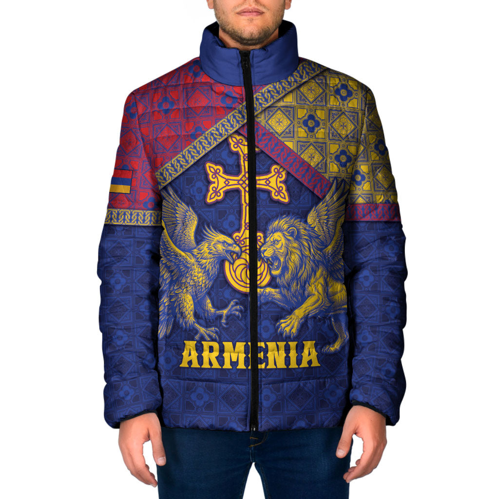Personalized Armenia Padded Jacket Golden Eagle And Lion Khachkar