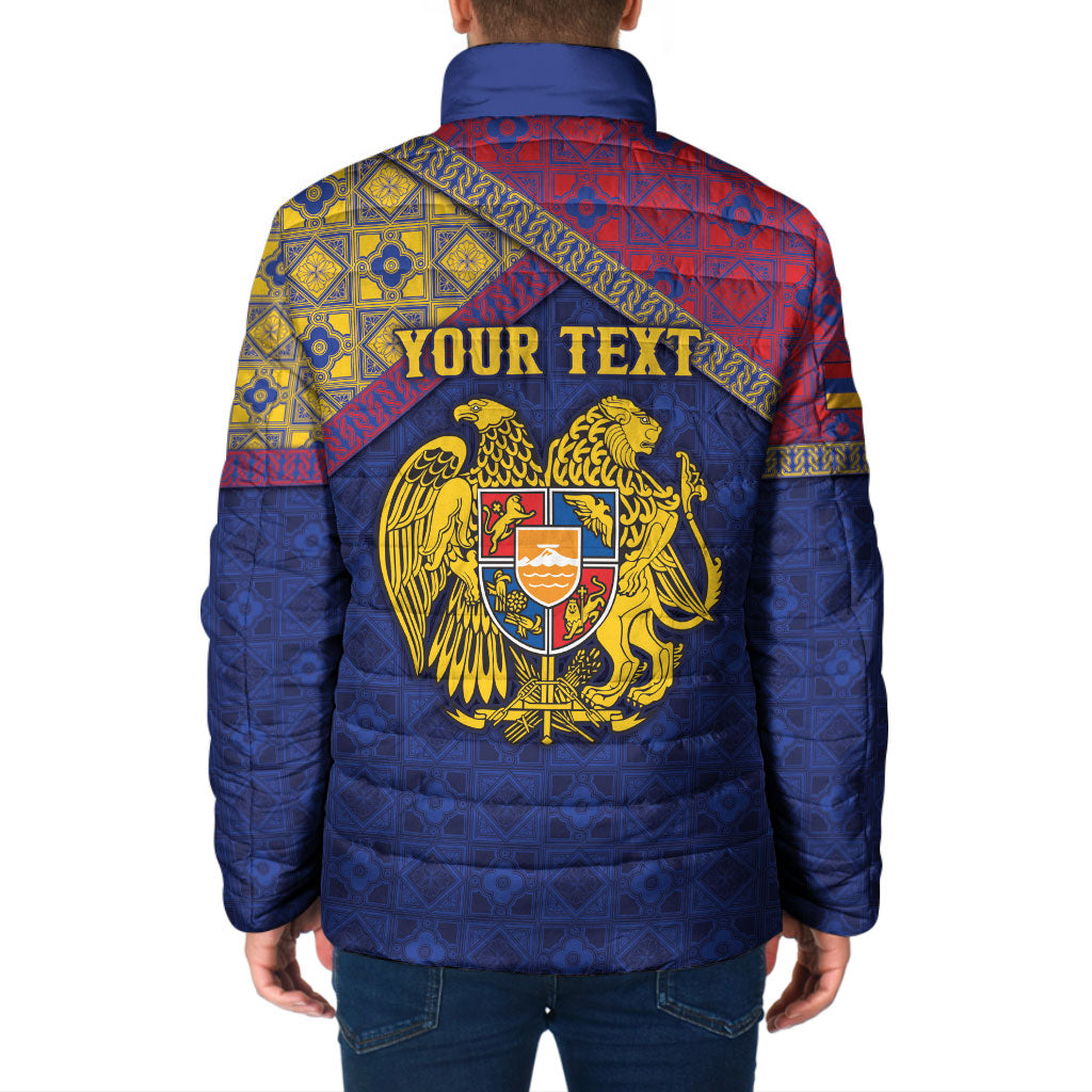 Personalized Armenia Padded Jacket Golden Eagle And Lion Khachkar
