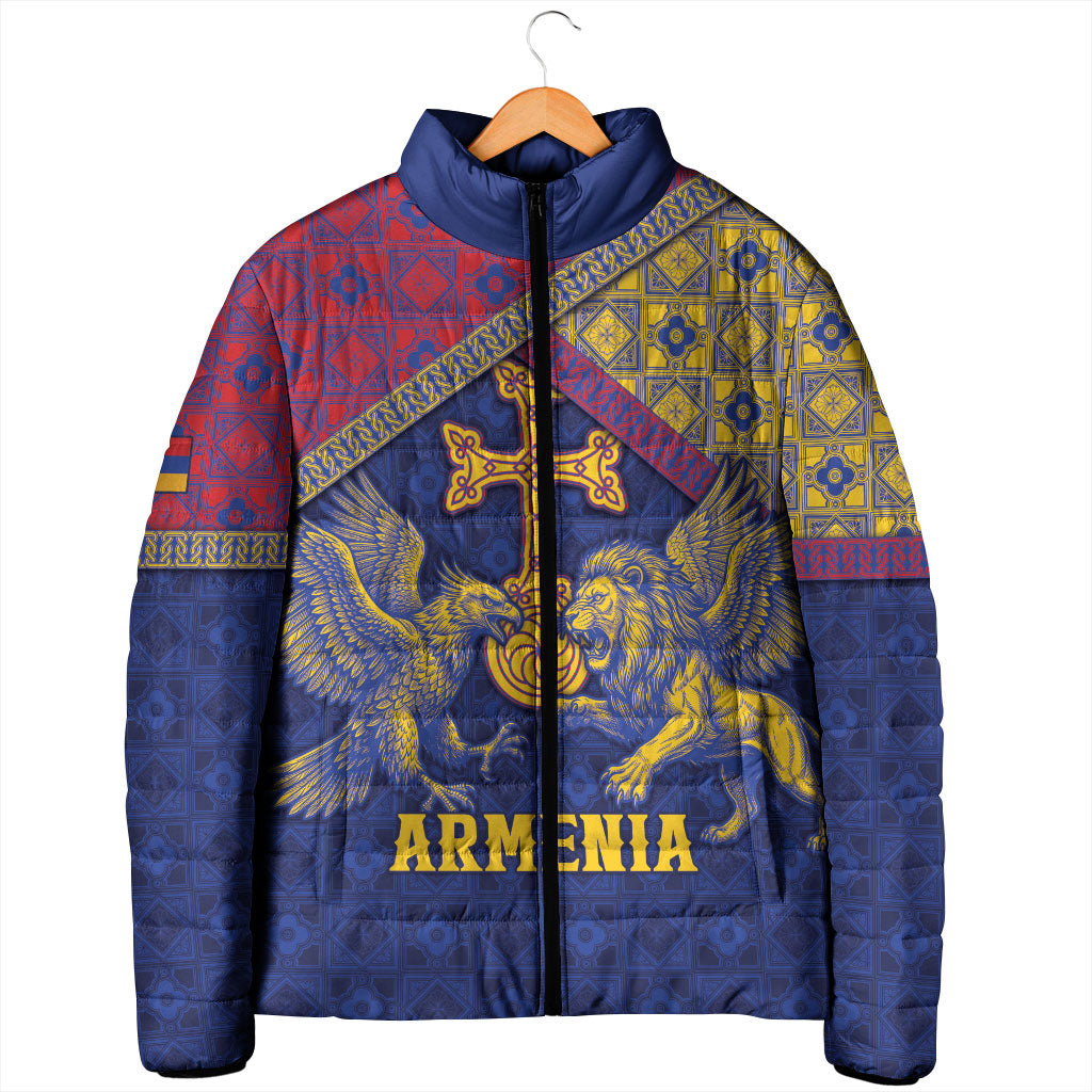 Personalized Armenia Padded Jacket Golden Eagle And Lion Khachkar