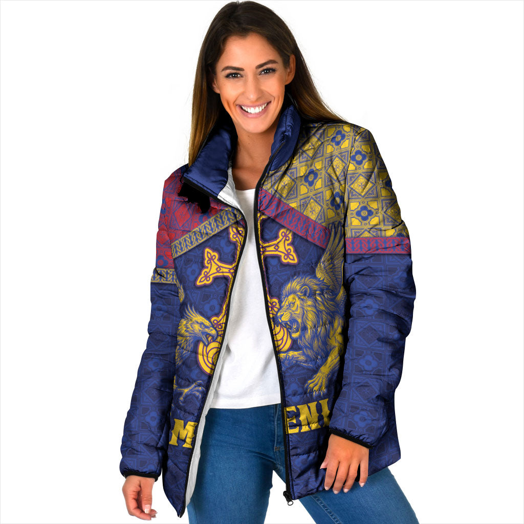 Personalized Armenia Padded Jacket Golden Eagle And Lion Khachkar