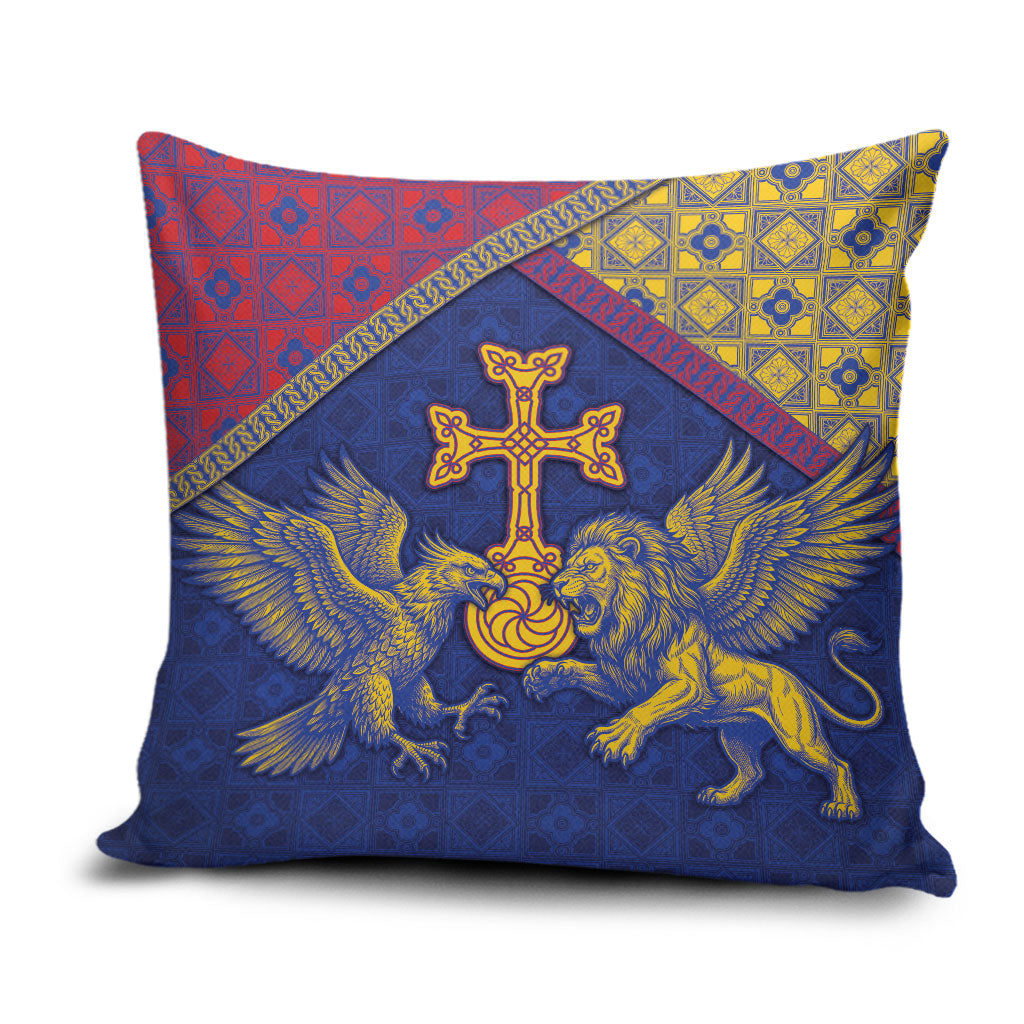 Armenia Pillow Cover Golden Eagle And Lion Khachkar