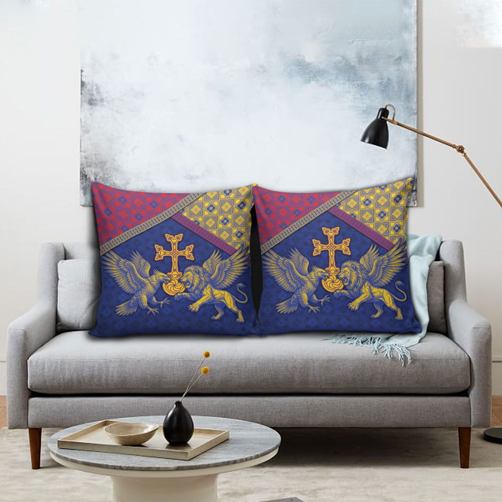 Armenia Pillow Cover Golden Eagle And Lion Khachkar