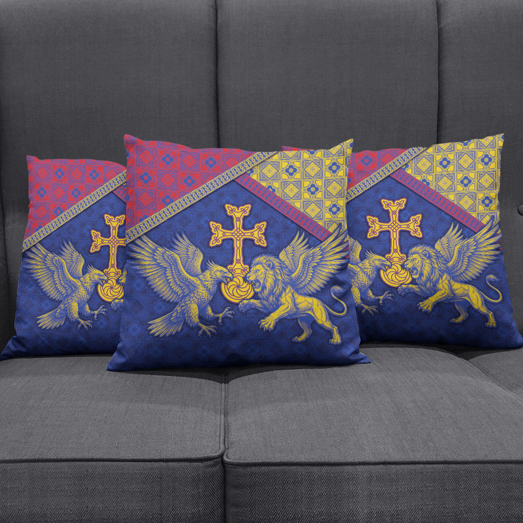 Armenia Pillow Cover Golden Eagle And Lion Khachkar