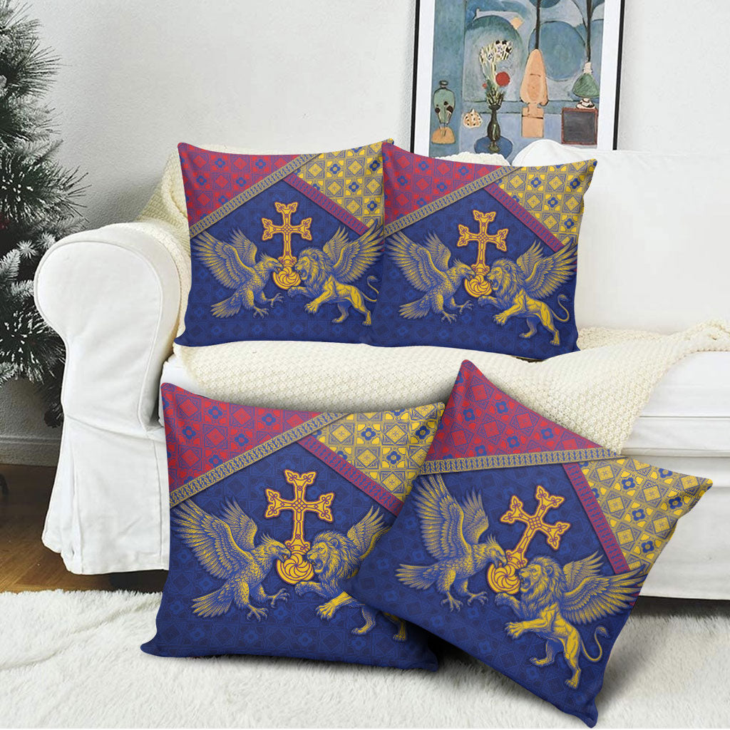 Armenia Pillow Cover Golden Eagle And Lion Khachkar
