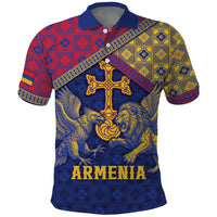 Personalized Armenia Polo Shirt Golden Eagle And Lion Khachkar