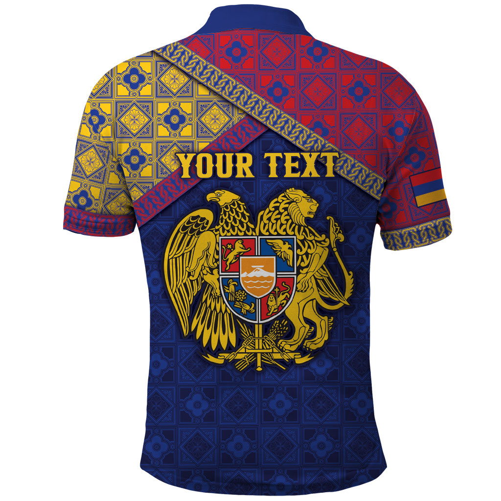 Personalized Armenia Polo Shirt Golden Eagle And Lion Khachkar