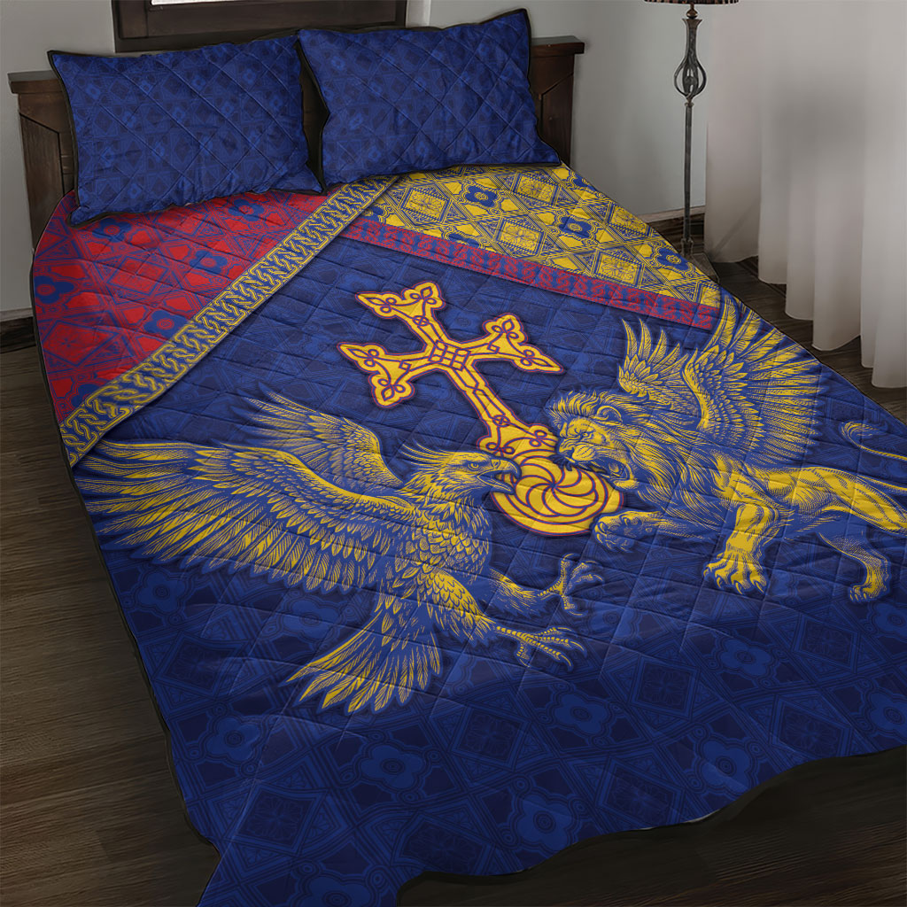 Armenia Quilt Bed Set Golden Eagle And Lion Khachkar
