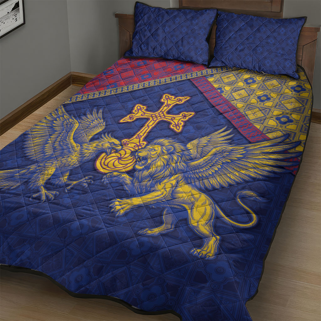 Armenia Quilt Bed Set Golden Eagle And Lion Khachkar