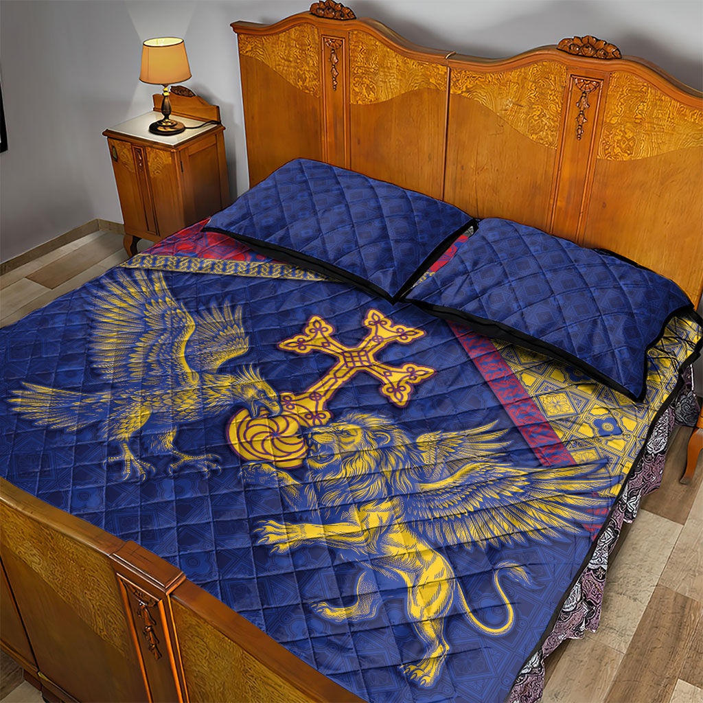 Armenia Quilt Bed Set Golden Eagle And Lion Khachkar