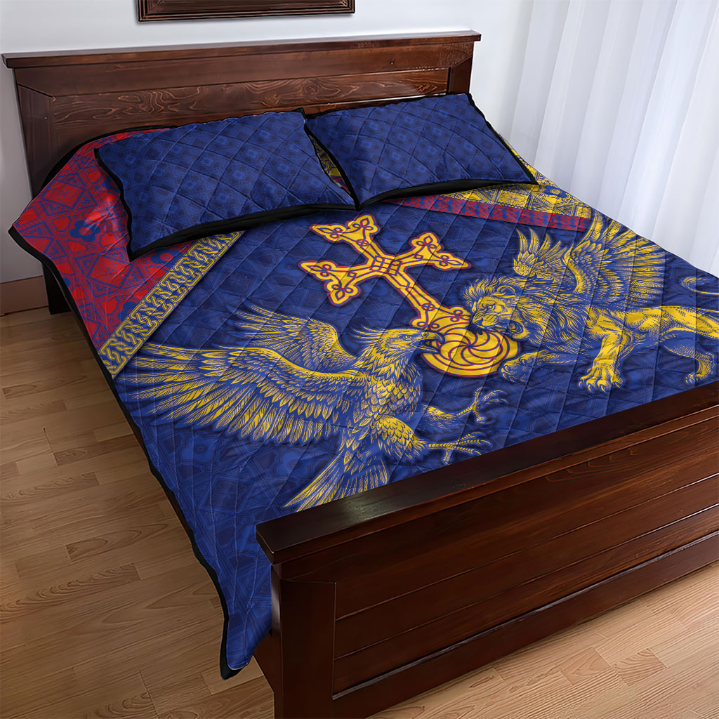 Armenia Quilt Bed Set Golden Eagle And Lion Khachkar