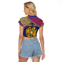 Personalized Armenia Raglan Cropped T Shirt Golden Eagle And Lion Khachkar