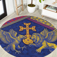 Armenia Round Carpet Golden Eagle And Lion Khachkar