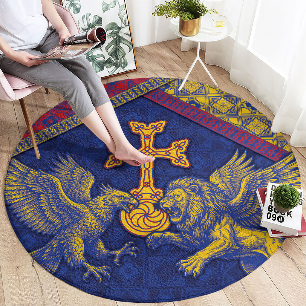 Armenia Round Carpet Golden Eagle And Lion Khachkar