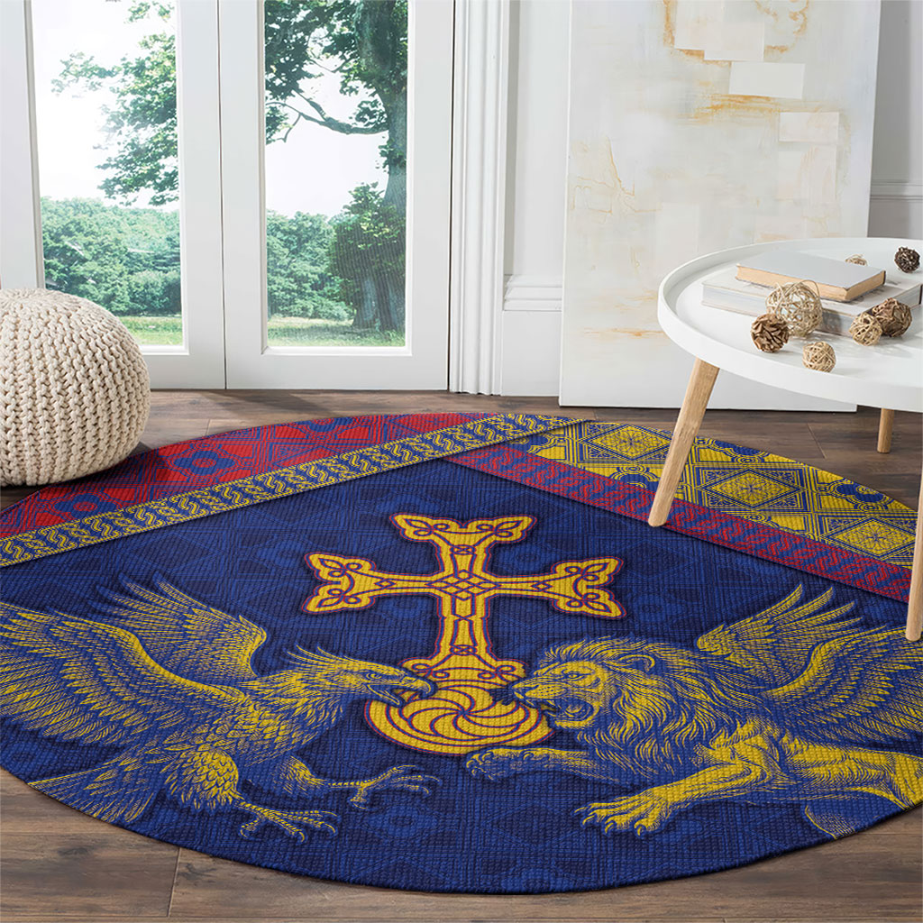 Armenia Round Carpet Golden Eagle And Lion Khachkar