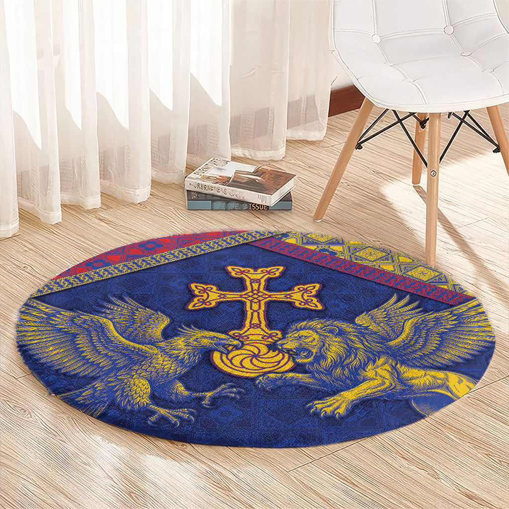 Armenia Round Carpet Golden Eagle And Lion Khachkar