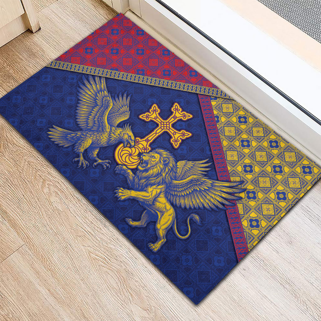 Armenia Rubber Doormat Golden Eagle And Lion Khachkar