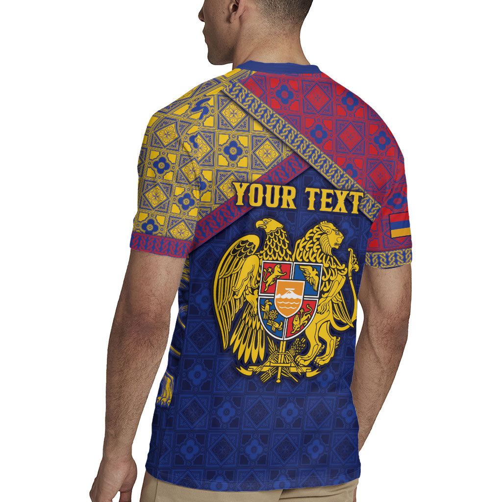 Personalized Armenia Rugby Jersey Golden Eagle And Lion Khachkar