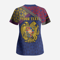 Personalized Armenia Scrub Top Golden Eagle And Lion Khachkar