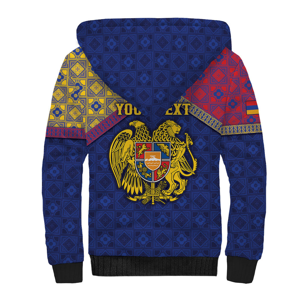 Personalized Armenia Sherpa Hoodie Golden Eagle And Lion Khachkar