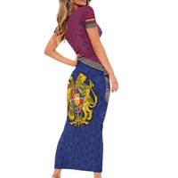 Armenia Short Sleeve Bodycon Dress Golden Eagle And Lion Khachkar