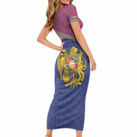 Armenia Short Sleeve Bodycon Dress Golden Eagle And Lion Khachkar DT05